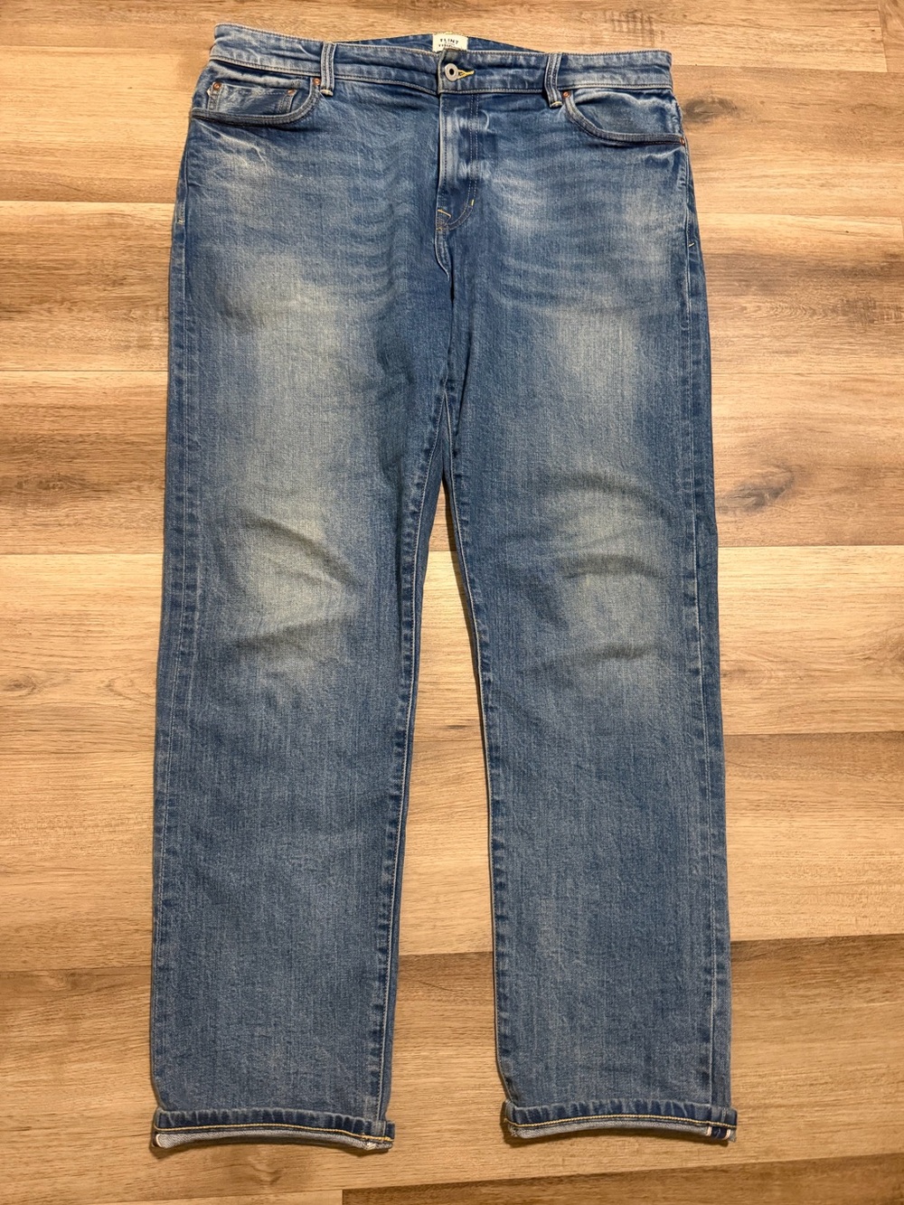 Flint and Tinder Jeans 36x32 Blue Straight Fit Stretch Selvedge Denim USA Made
